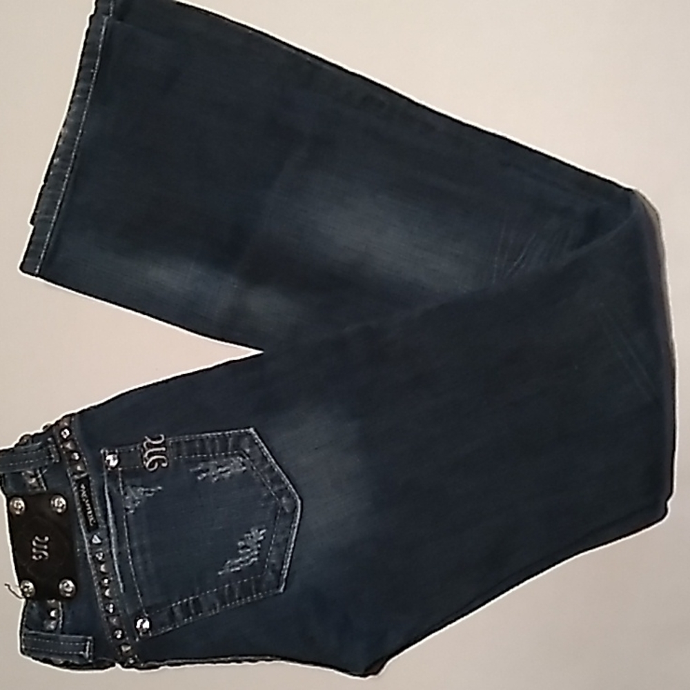 Womens Miss Me Distressed Studded Boot Cut Jeans 25